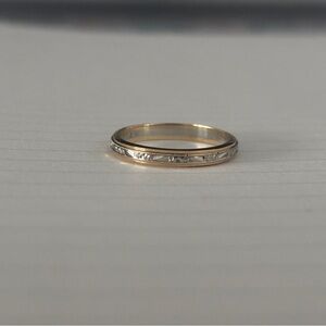 14K Two-Tone Etched Stackable Women's Wedding Band - yellow and white gold